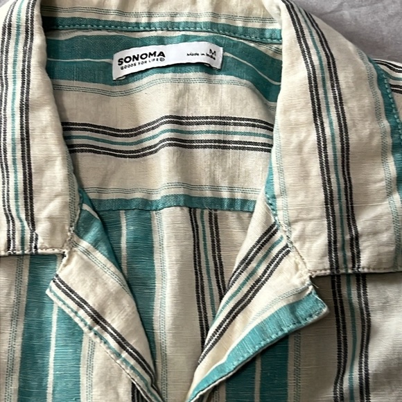 Sonoma Striped Linen/Cotton Blend Short Sleeve Button Down - Picture 3 of 4